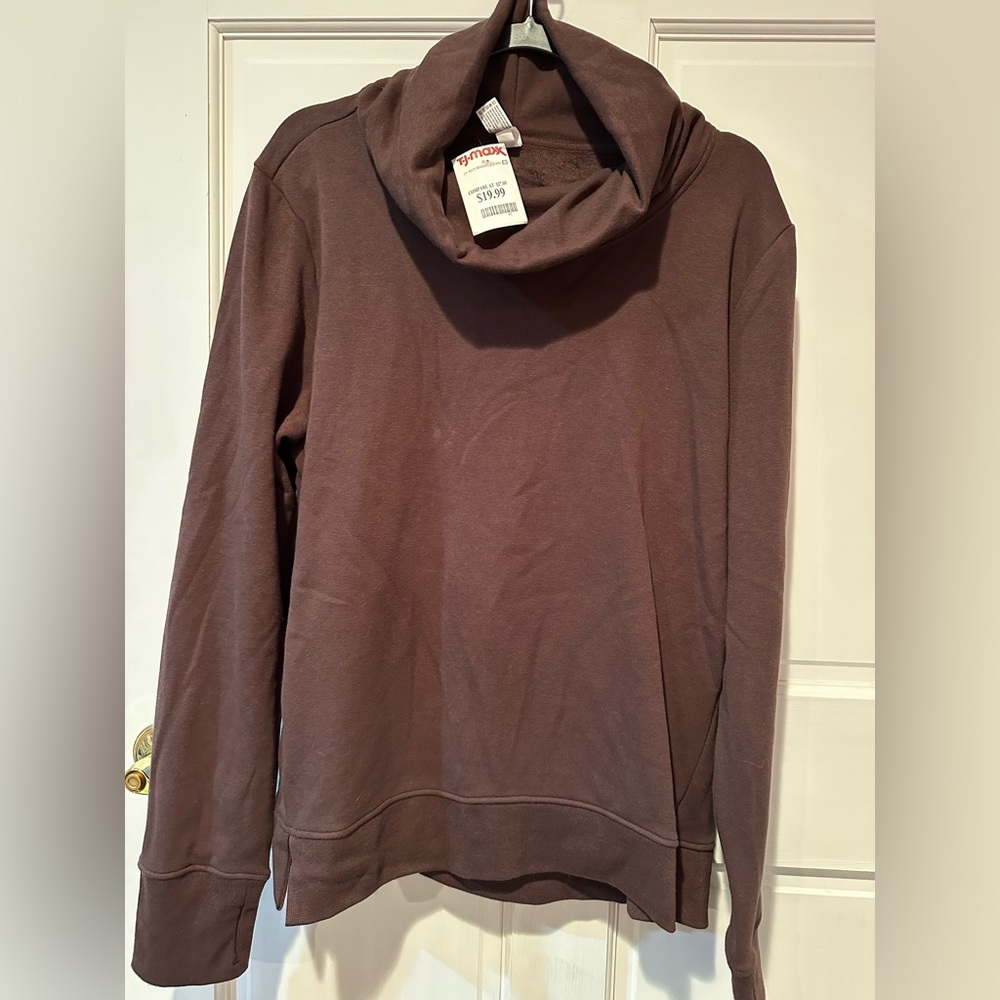 90 Degree By Reflex Brown Cowl Neck Top, fleece lined, Womens size XXL